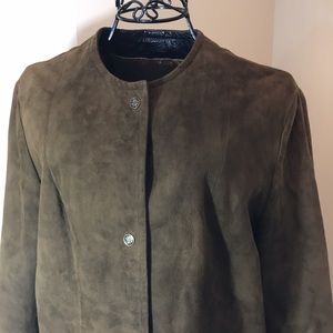 Vintage Brown Suede Jacket Black Leather Trim Fully-Lined Tailored by Gibson